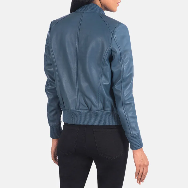 Bliss Blue Leather Bomber Jacket