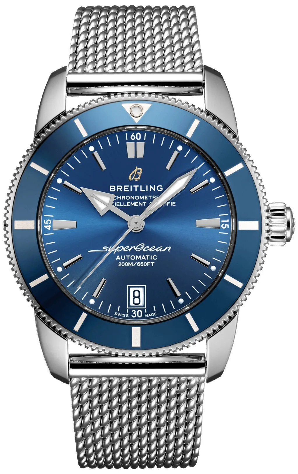 Breitling Superocean Heritage Automatic Chronometer Stainless Steel Mesh Blue Dial Date Divers Mens Watch Special Edition AB2010161C1A1