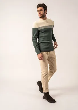 Bretagne sailor jumper - slim fit, in pure new wool (VEGETAL/ECRU)