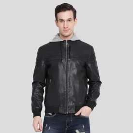 Brice Black Hooded Leather Jacket