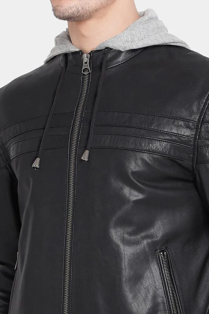 Brice Black Hooded Leather Jacket