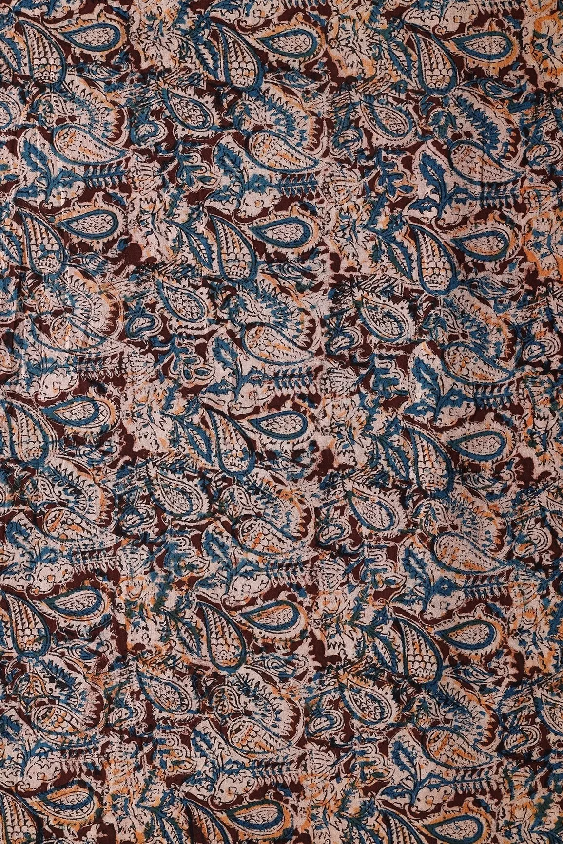 Brown And Beige Floral Pattern Handblock Kalamkari Organic Cotton Fabric