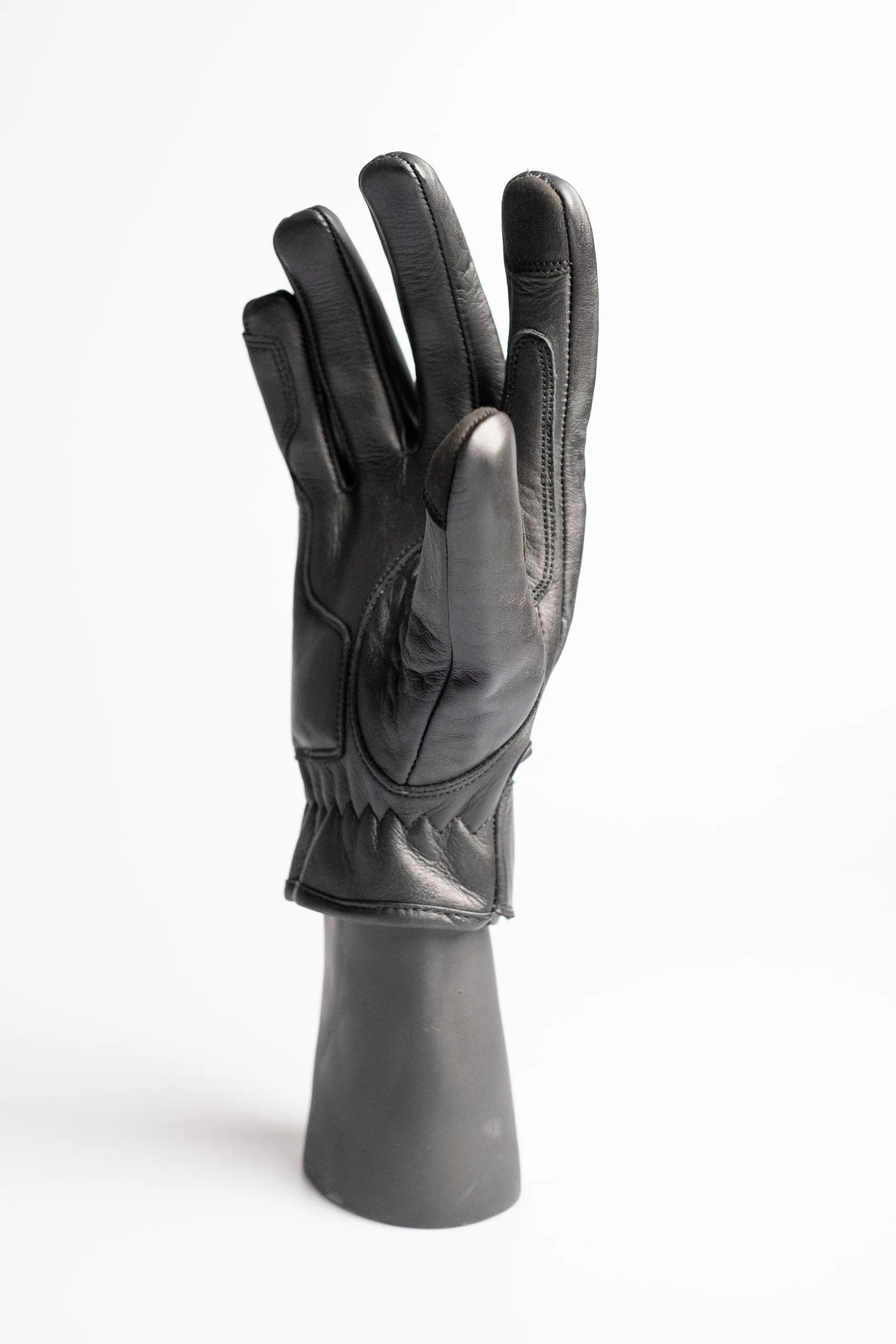 Cafe Quilted Leather Motorcycle Gloves - Black