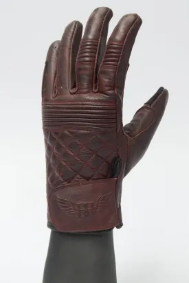 Cafe Quilted Leather Motorcycle Gloves - Maroon