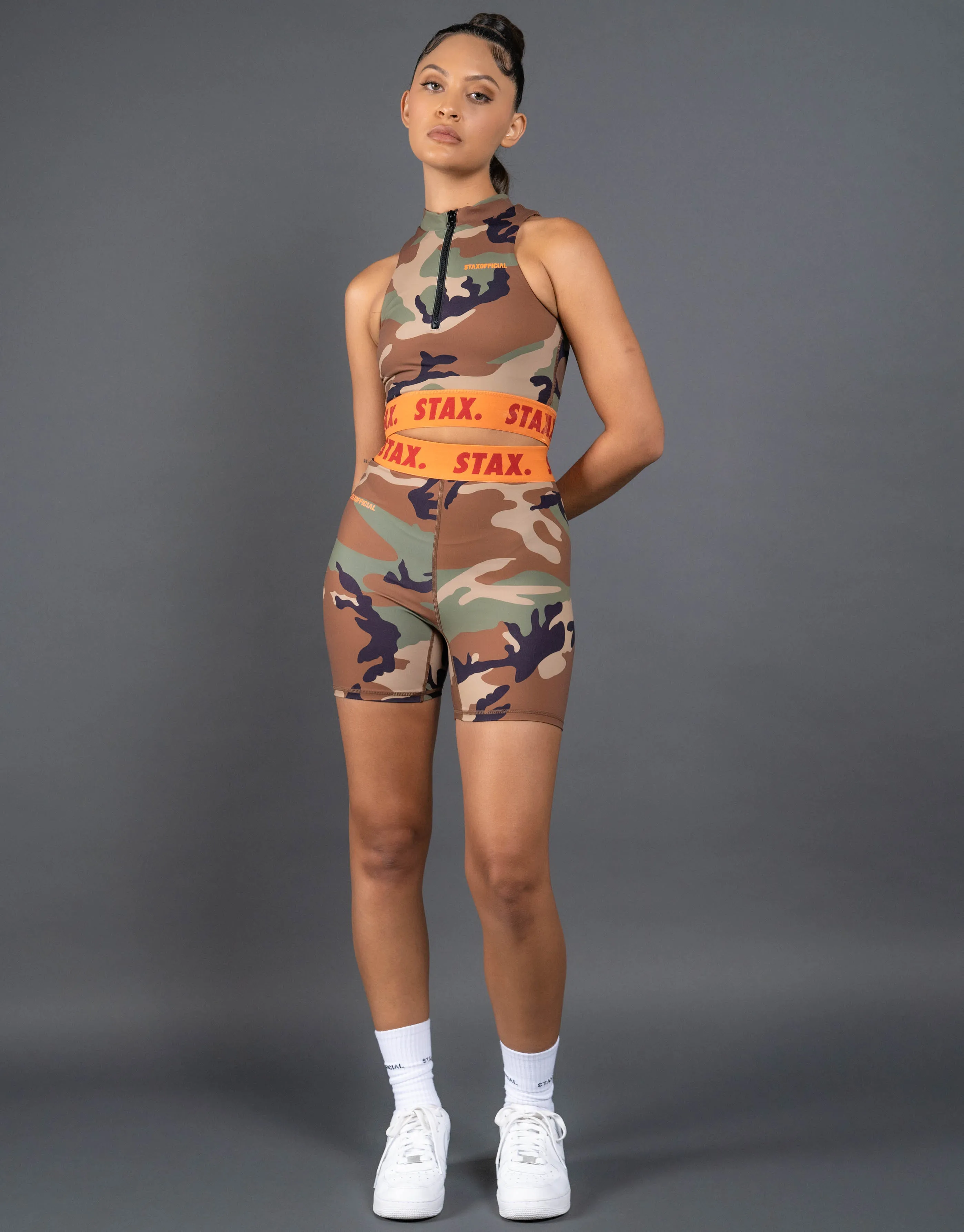 Camo WB Midi Bike Shorts - Orange