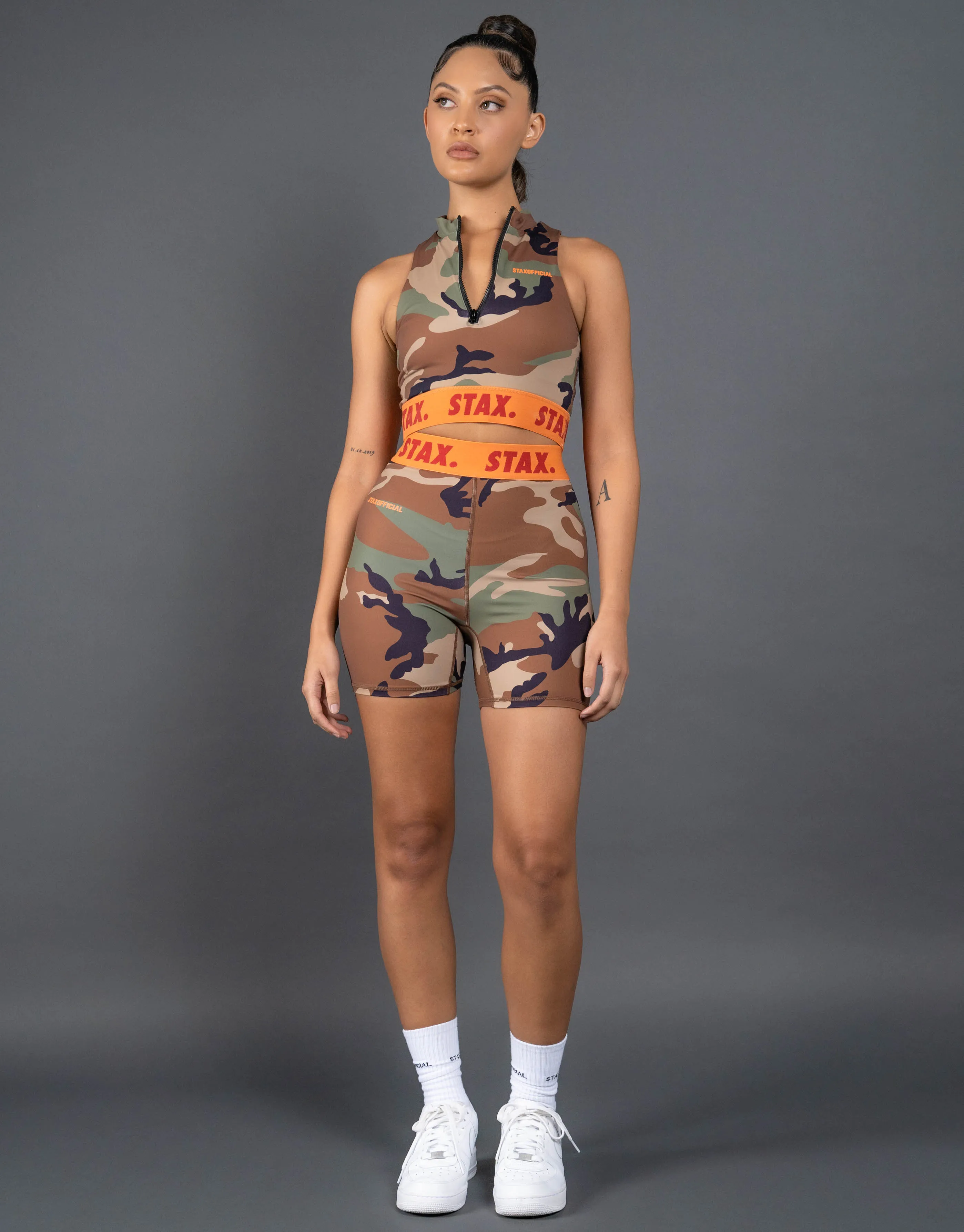 Camo WB Midi Bike Shorts - Orange