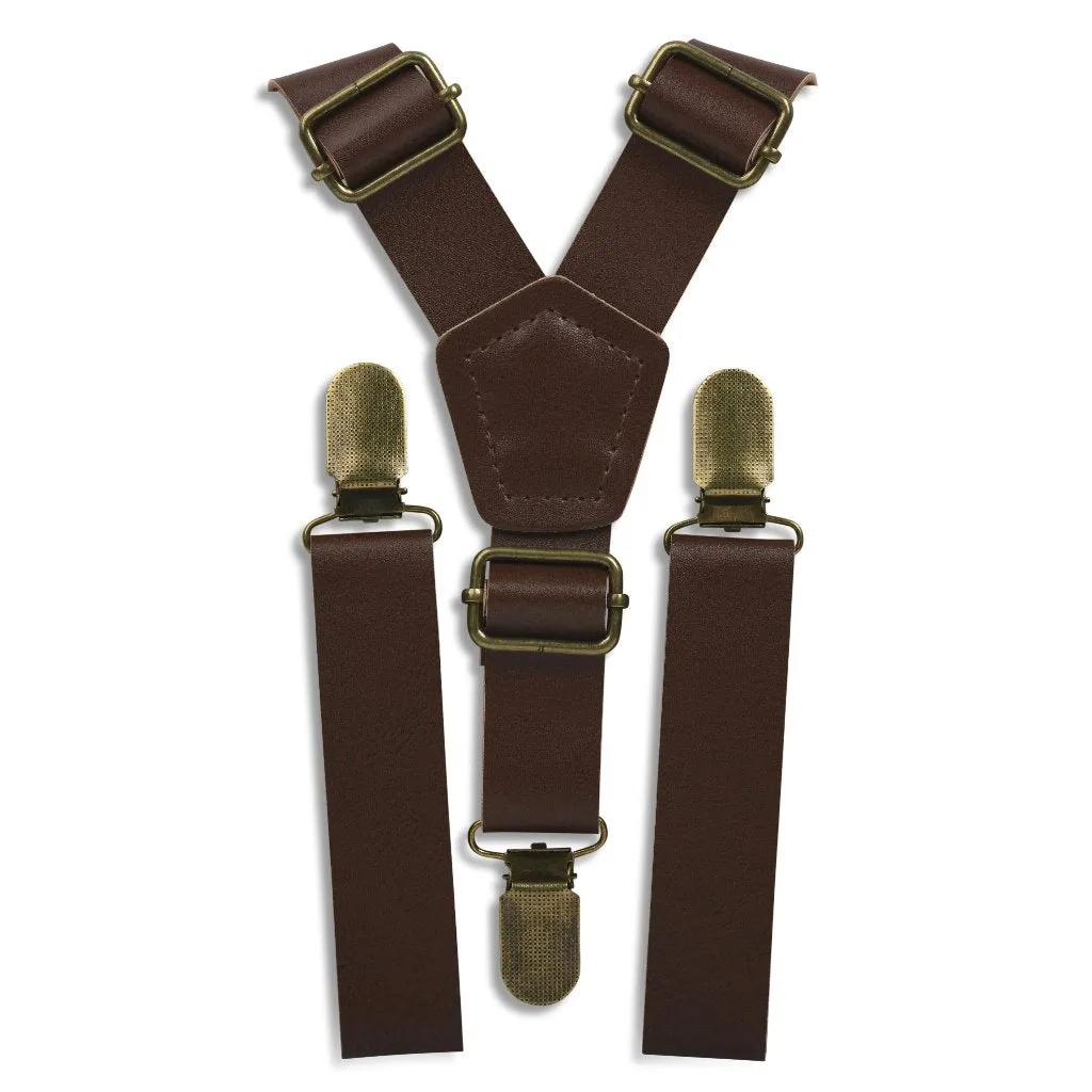 Coffee Brown Faux Leather Suspenders