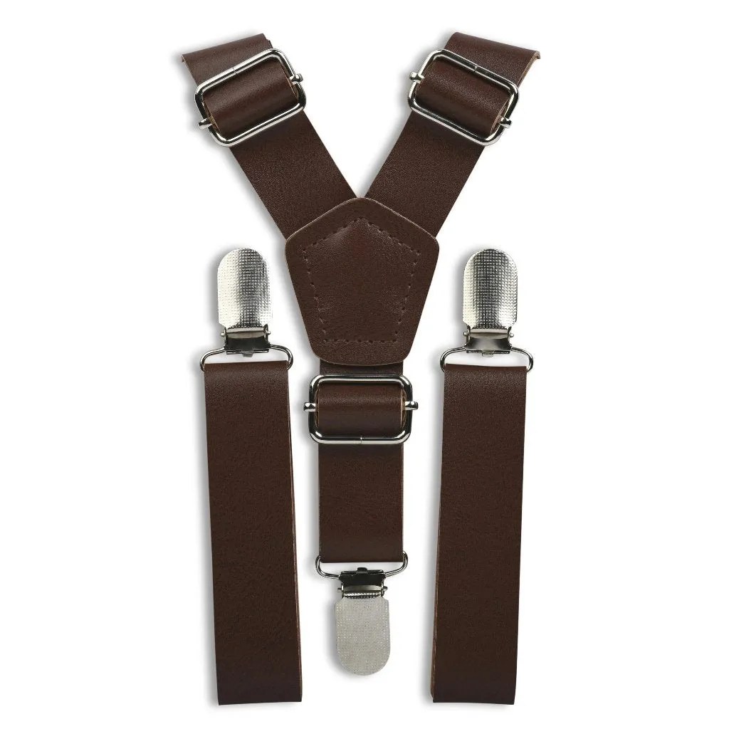 Coffee Brown Faux Leather Suspenders