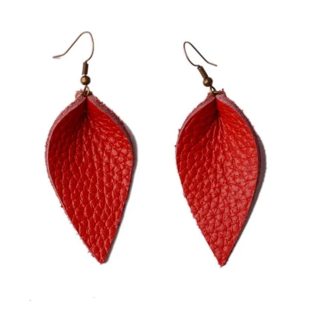 Colorful Teardrop Genuine Leather Earrings