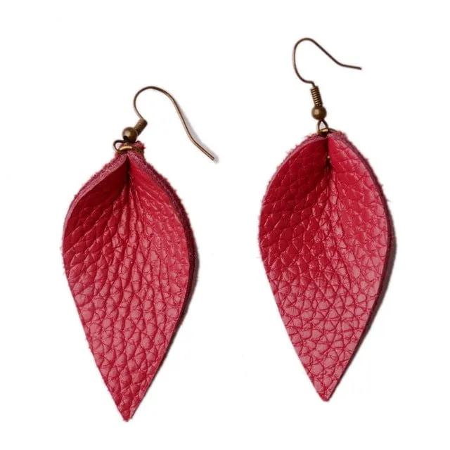 Colorful Teardrop Genuine Leather Earrings