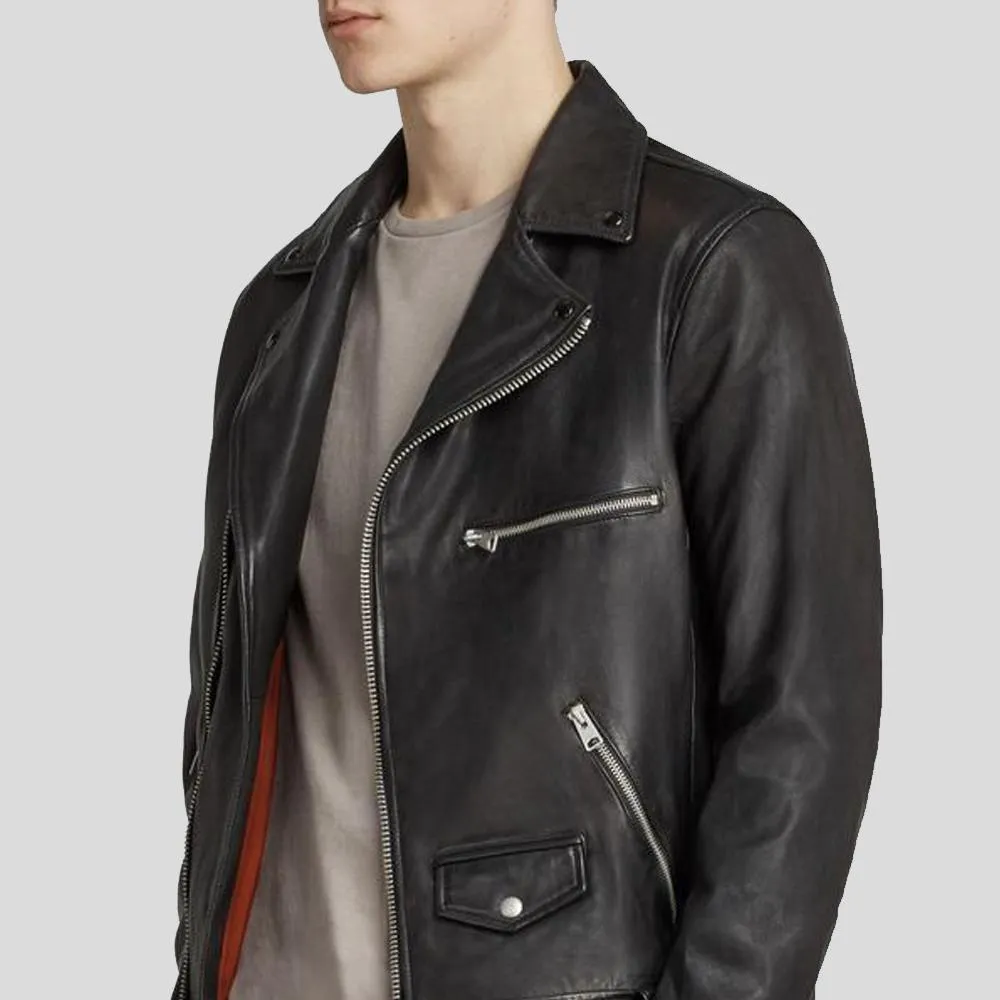 Connor Black Motorcycle Leather Jacket