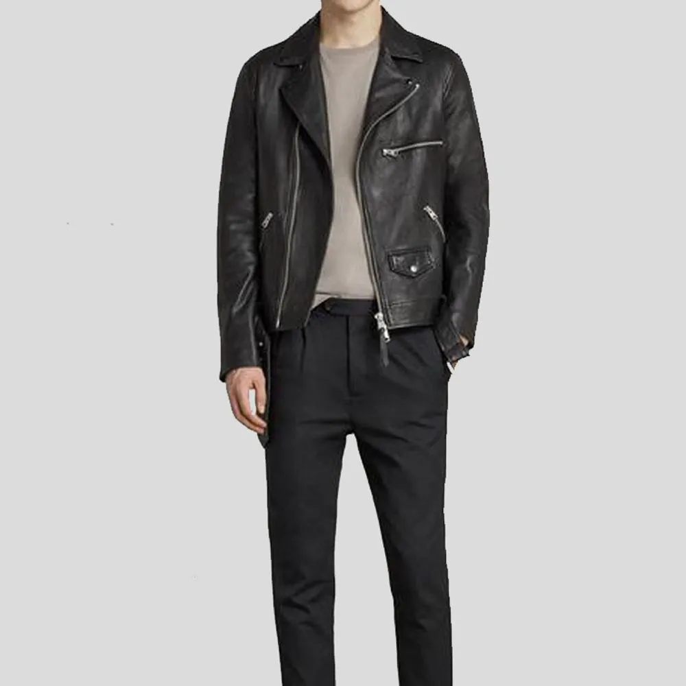 Connor Black Motorcycle Leather Jacket