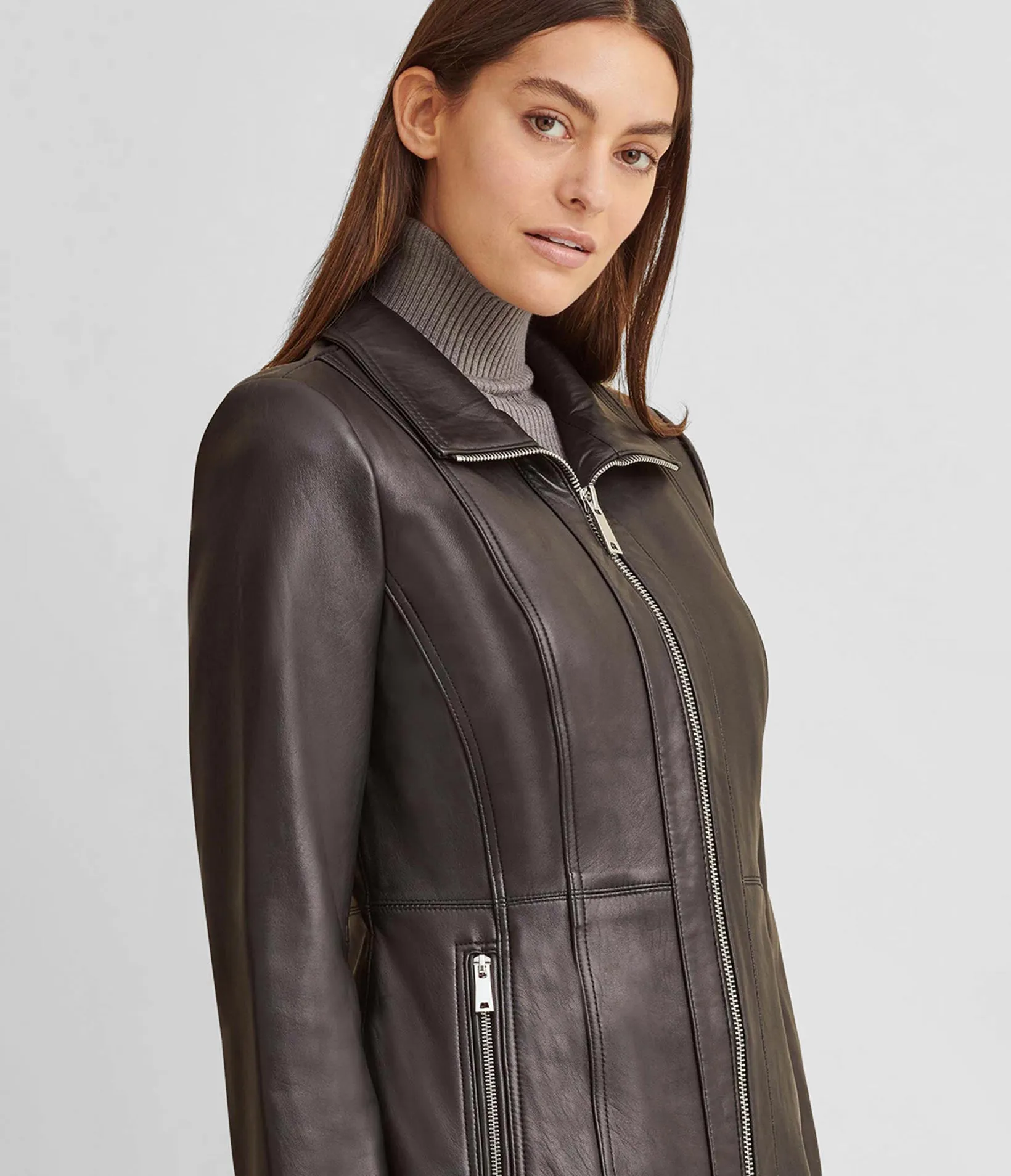 Convertible Collar Leather Jacket