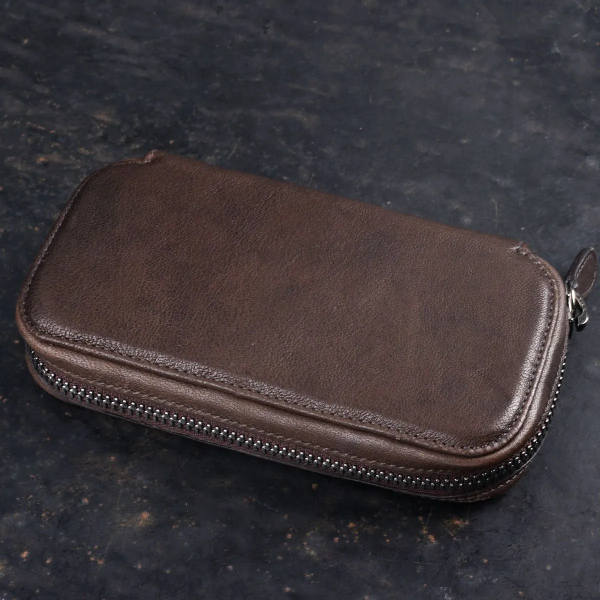 Dark Brown 2 Watch Leather Zip Pouch