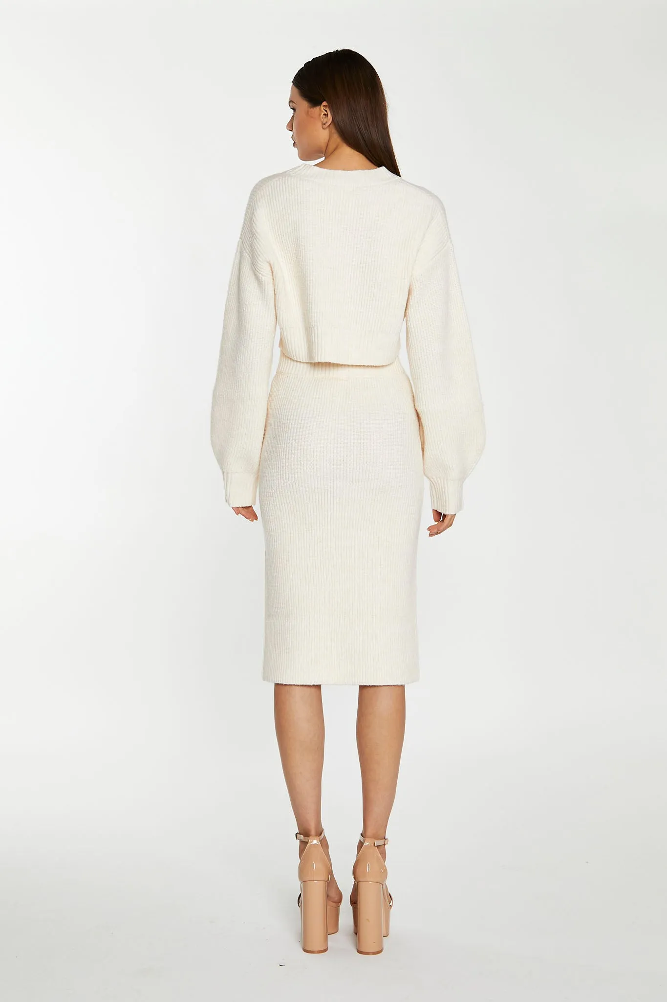 Dark-Cream Knitted Pencil Midi-Skirt