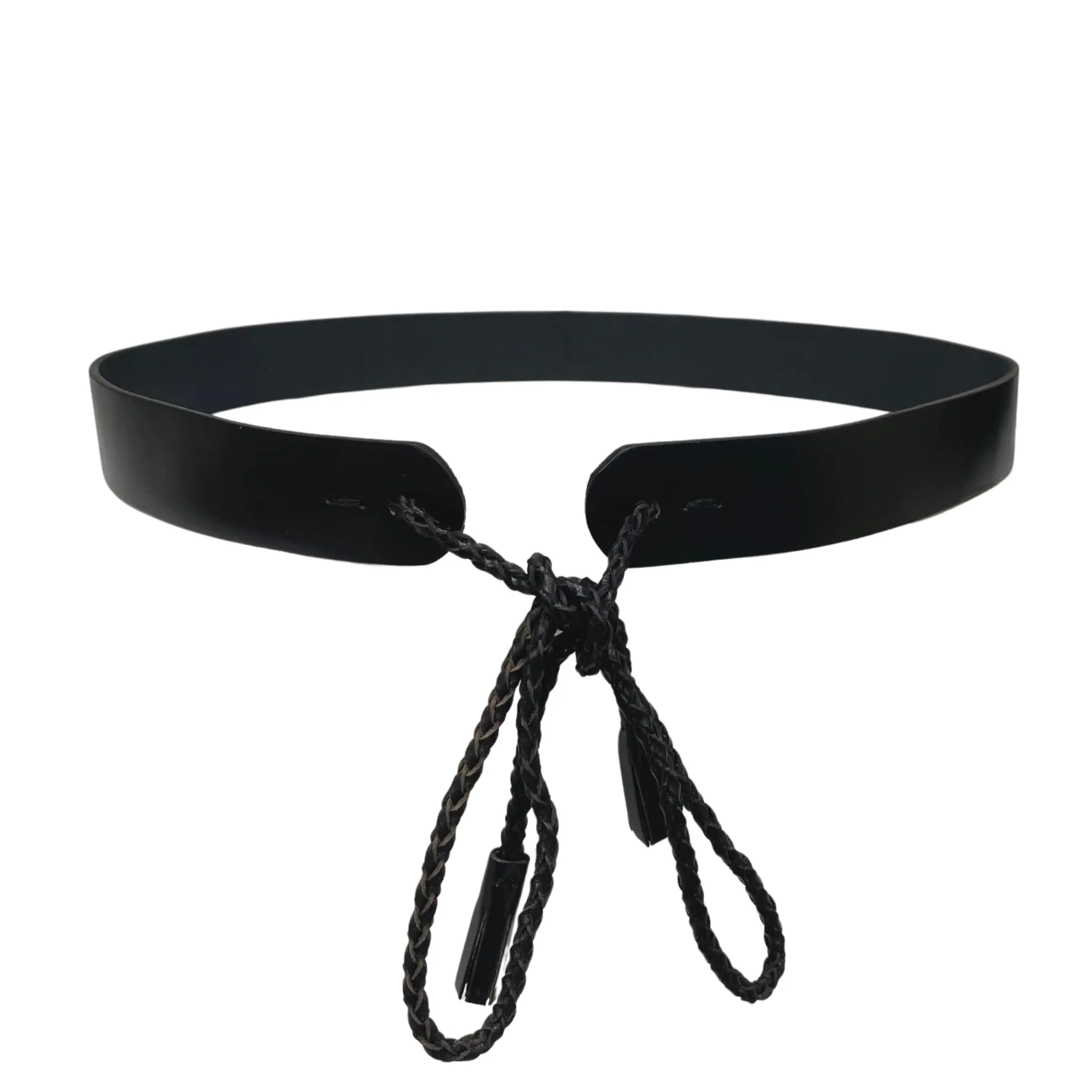 Darlinghurst | Black Slim Leather Waist Belt with Braided tie