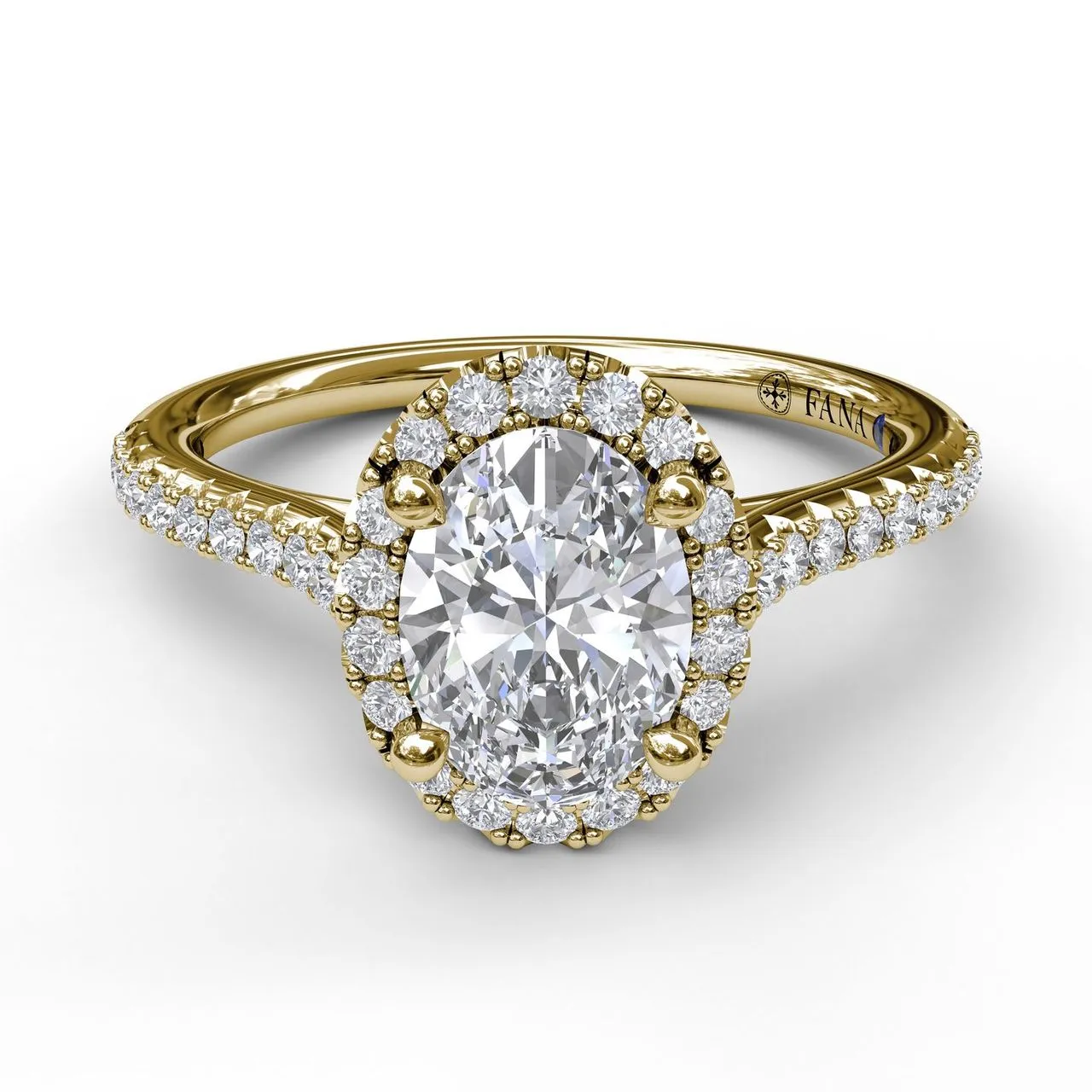 Fana Delicate Oval Shaped Halo And Pave Band Engagement Ring 3792