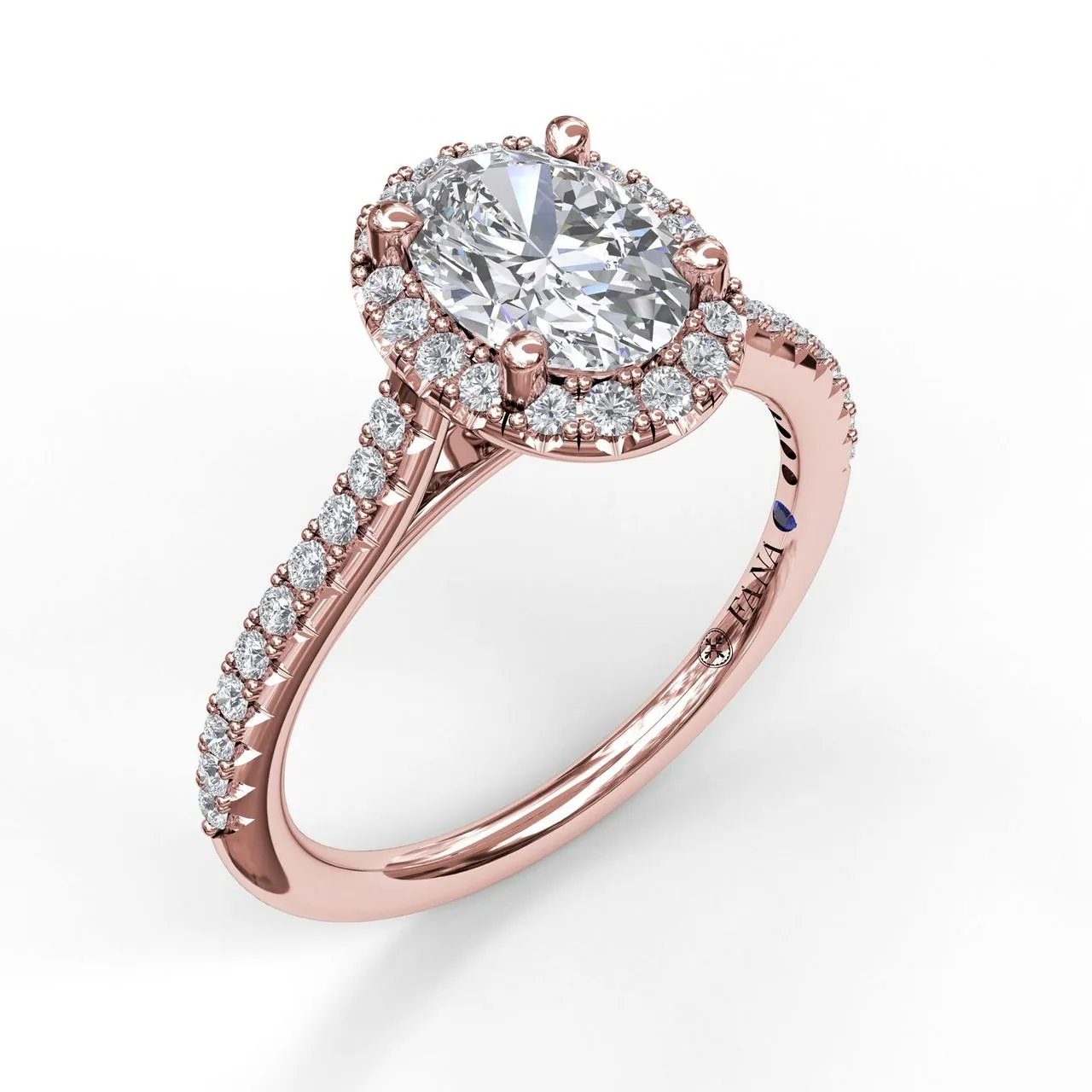 Fana Delicate Oval Shaped Halo And Pave Band Engagement Ring 3792