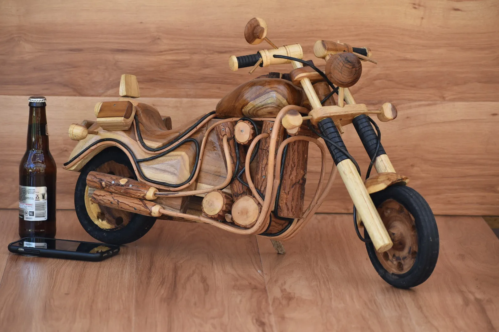 Fathers Day Gift Wood Motor bike model carved large 65cm length-YES sixty five cm !