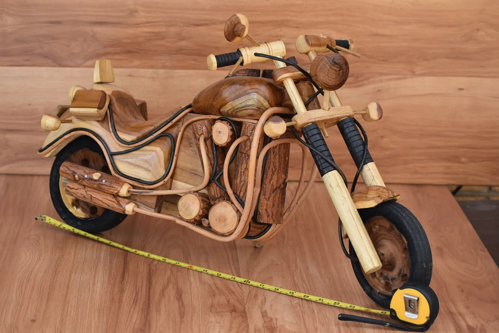 Fathers Day Gift Wood Motor bike model carved large 65cm length-YES sixty five cm !