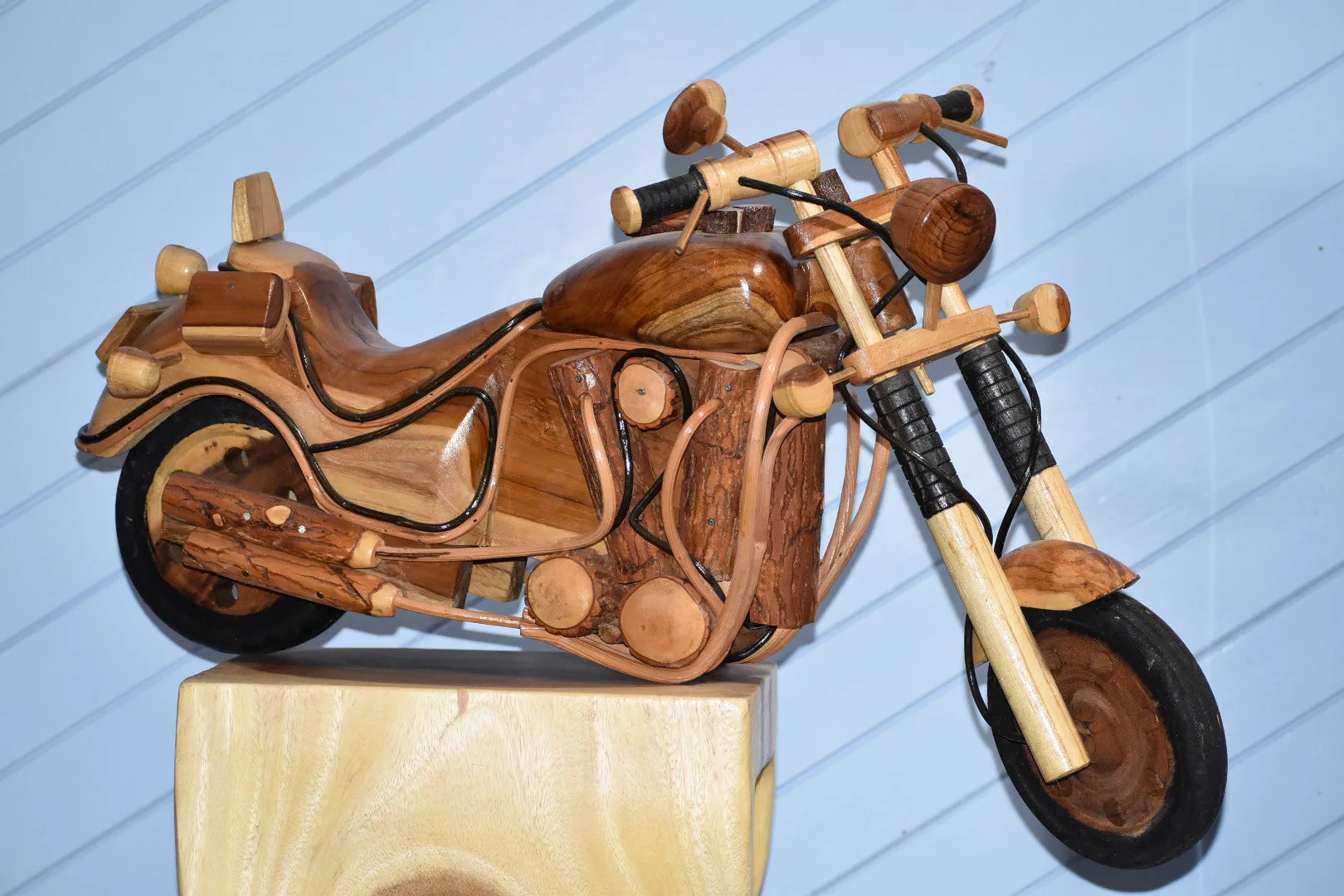 Fathers Day Gift Wood Motor bike model carved large 65cm length-YES sixty five cm !