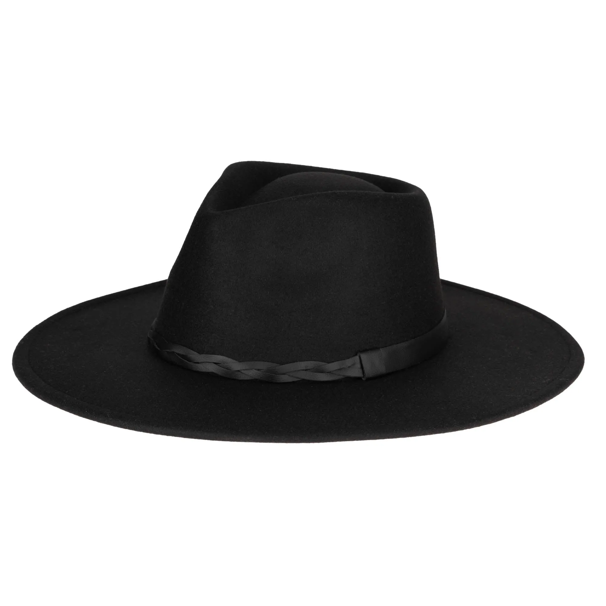 Faux Felt Fedora with Half Braided Faux Leather Band