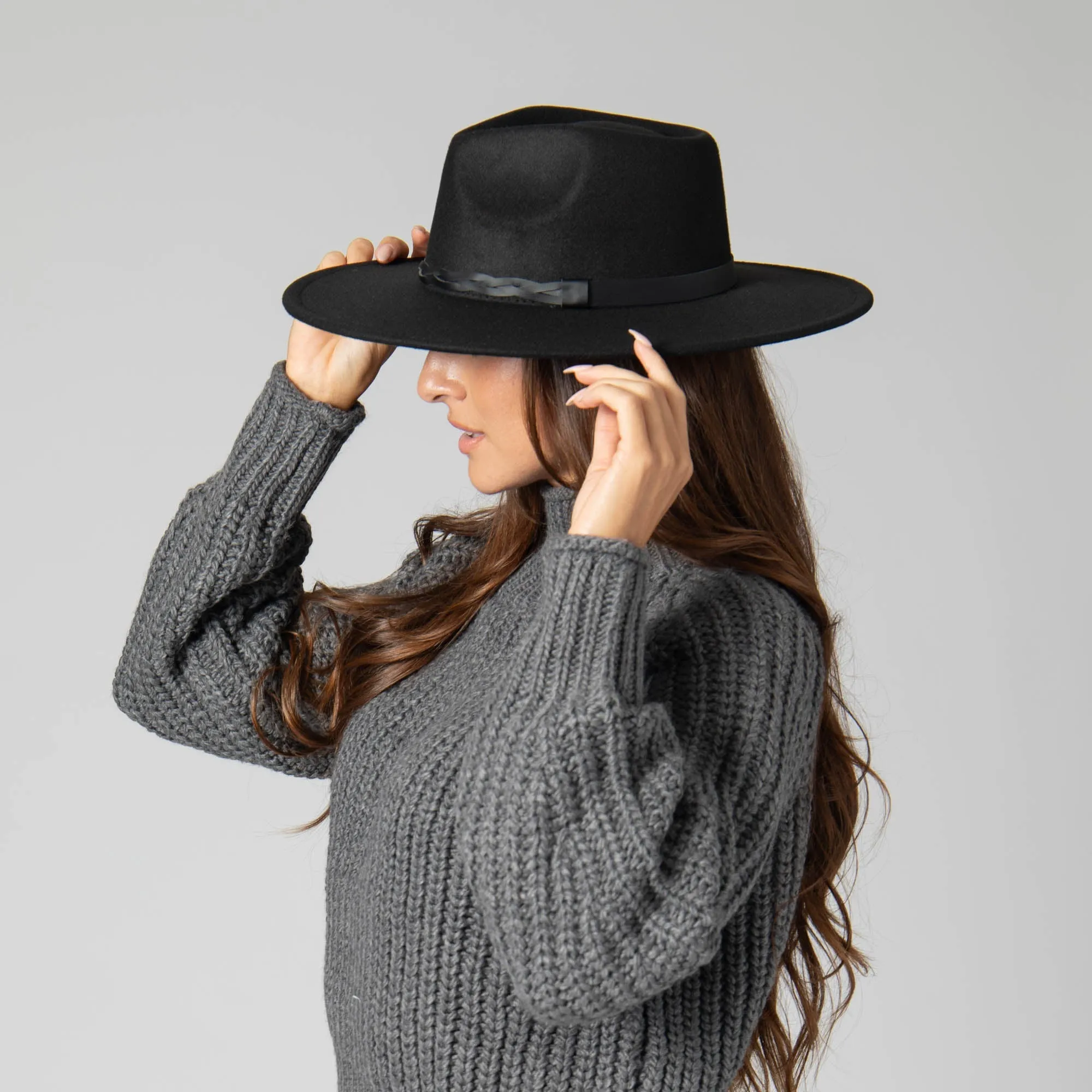 Faux Felt Fedora with Half Braided Faux Leather Band