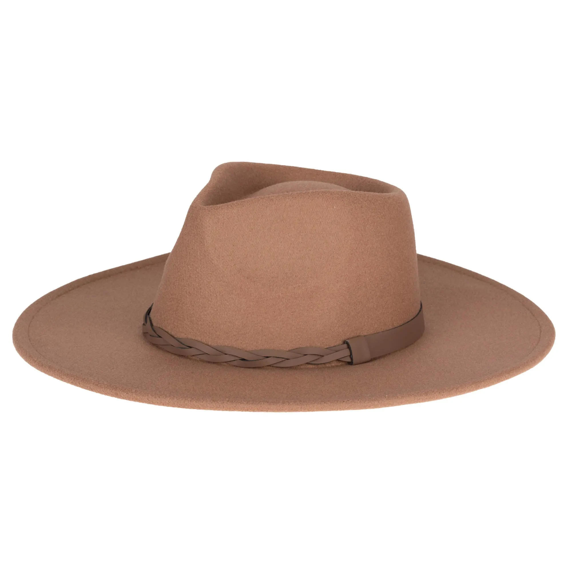 Faux Felt Fedora with Half Braided Faux Leather Band