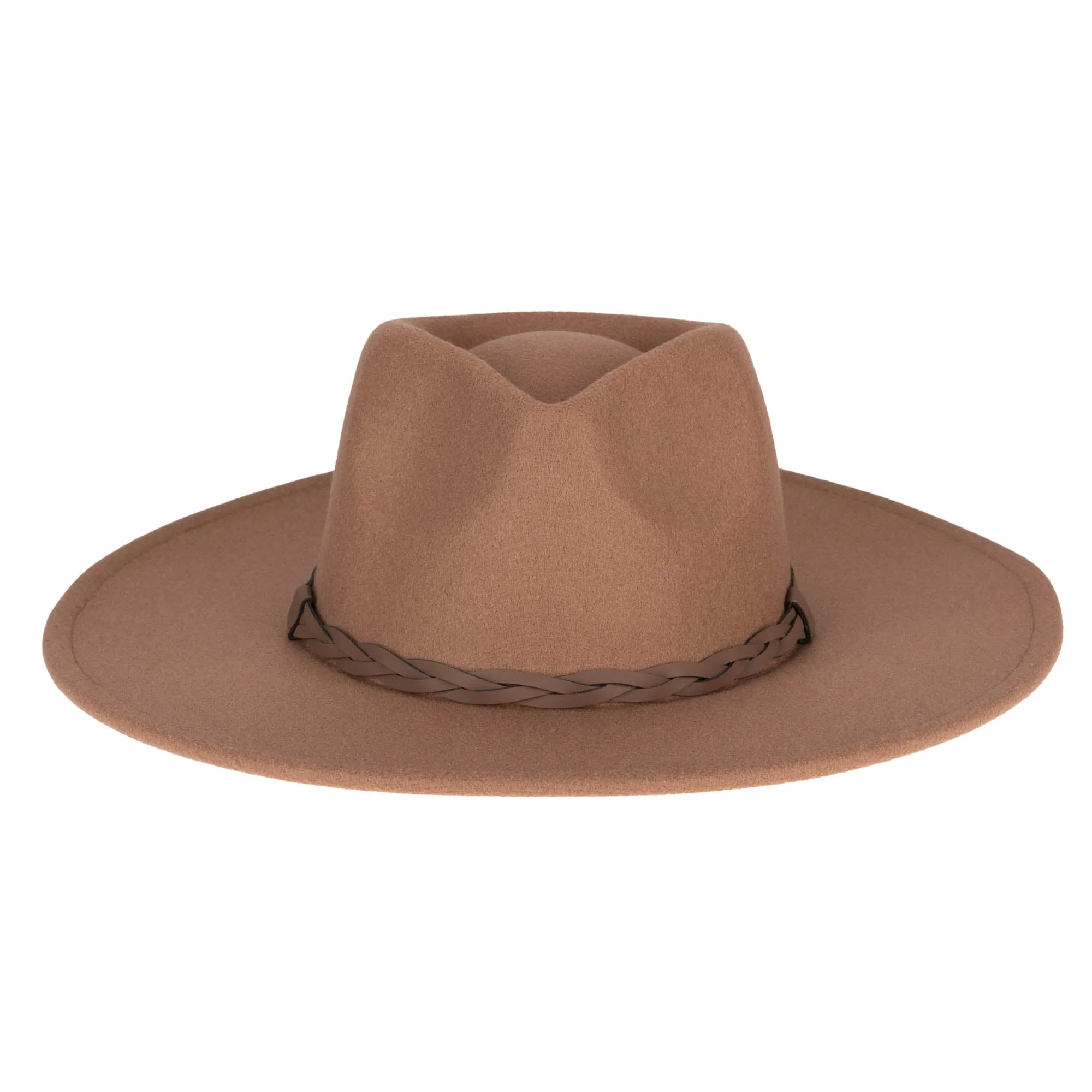 Faux Felt Fedora with Half Braided Faux Leather Band