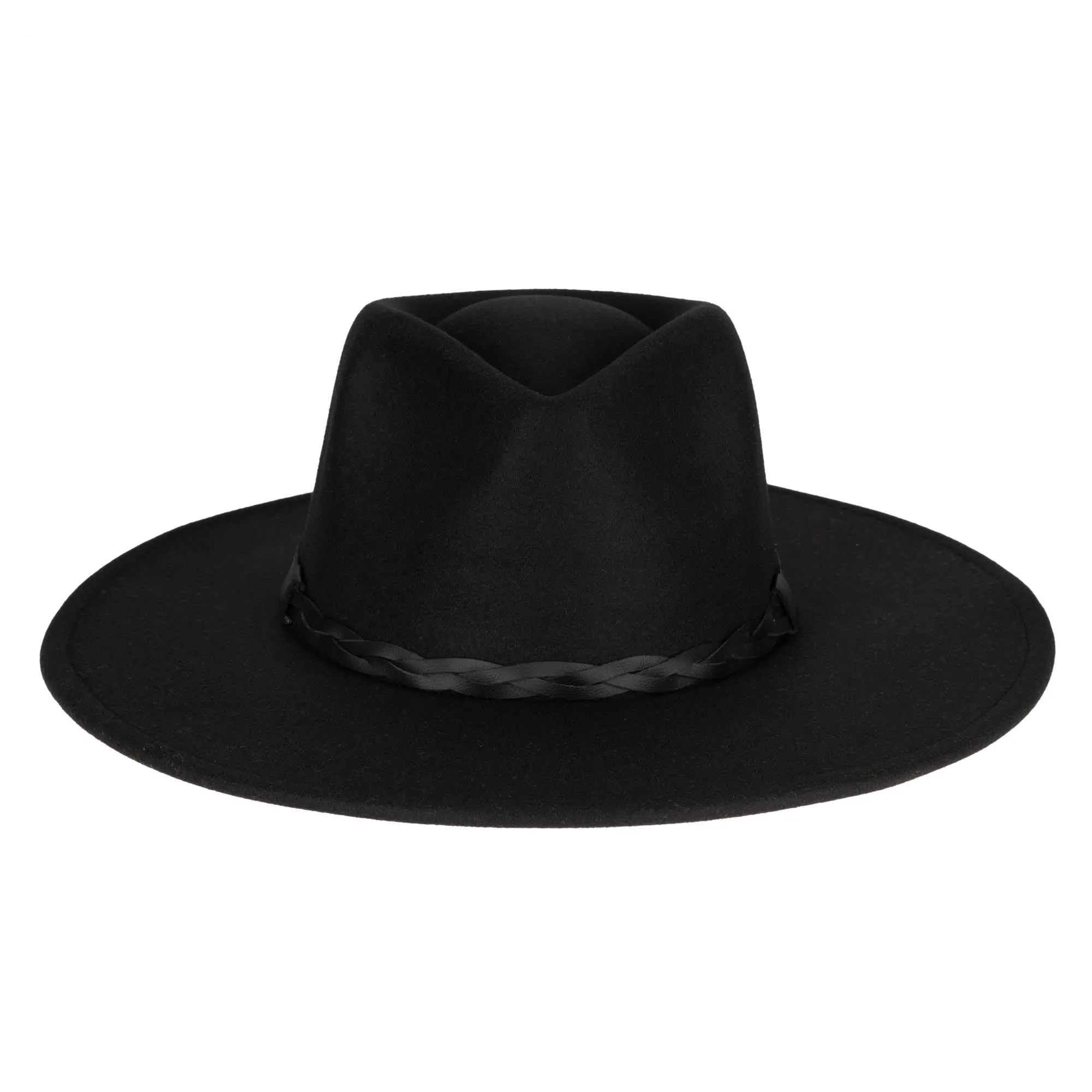 Faux Felt Fedora with Half Braided Faux Leather Band