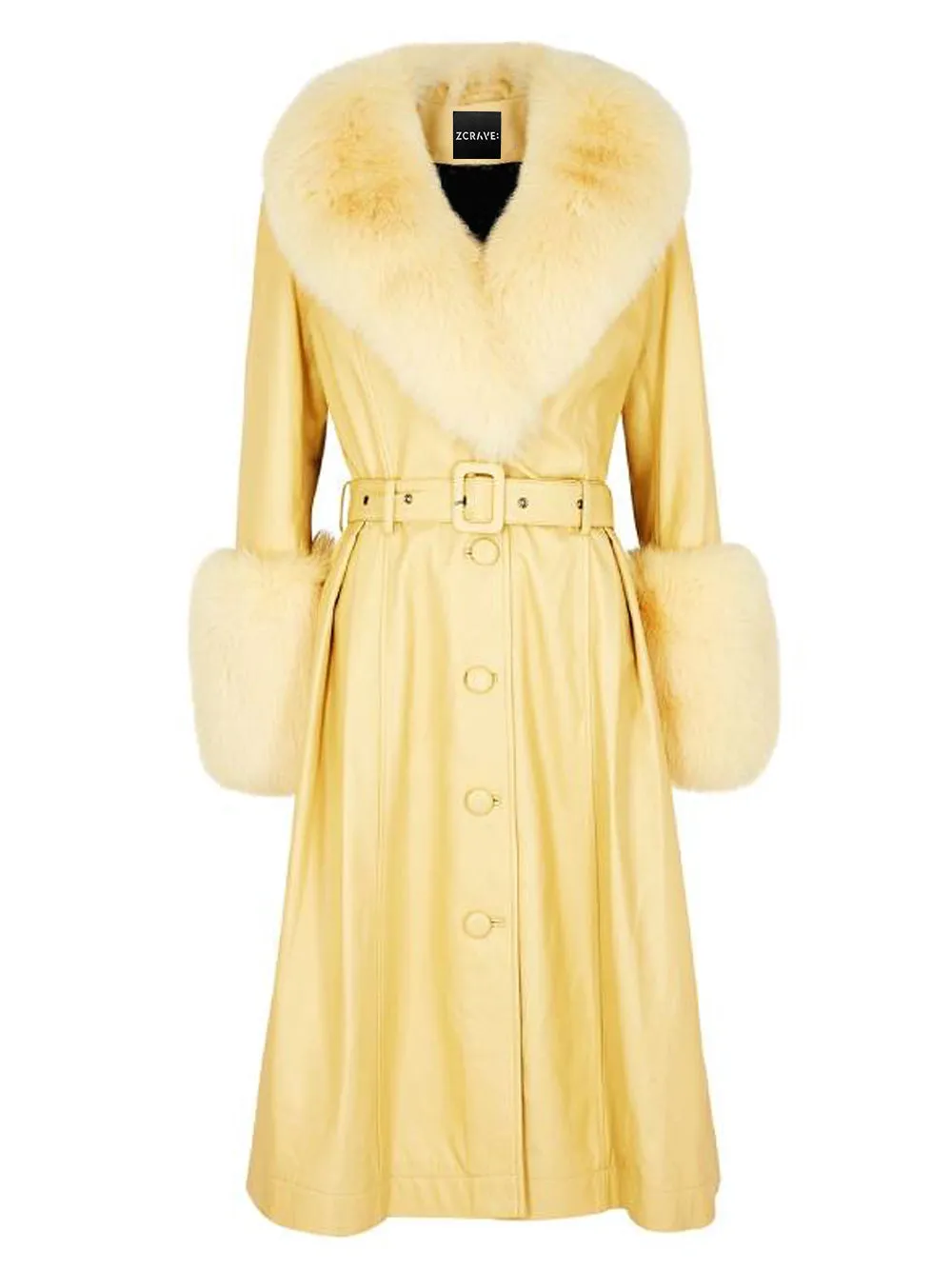 Foxy Leather Coat w/ Fox Fur In Yellow