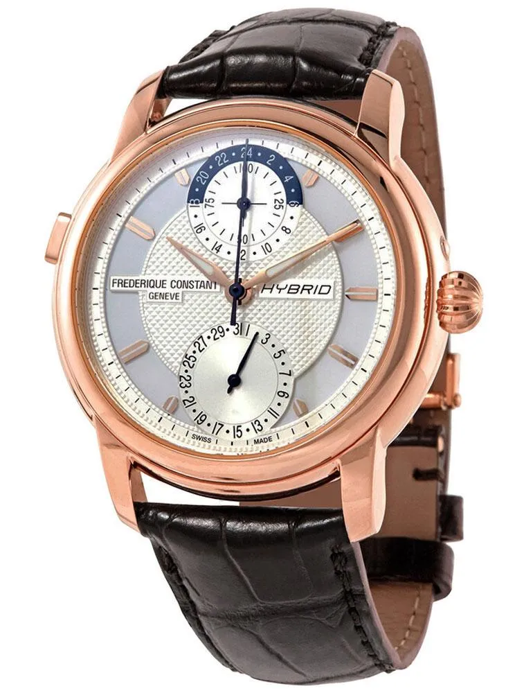 Frederique Constant Classic Hybrid Manufacture Automatic Mens Horological Smartwatch Worldtimer Rose Gold Plated Brown Leather FC-750V4H4