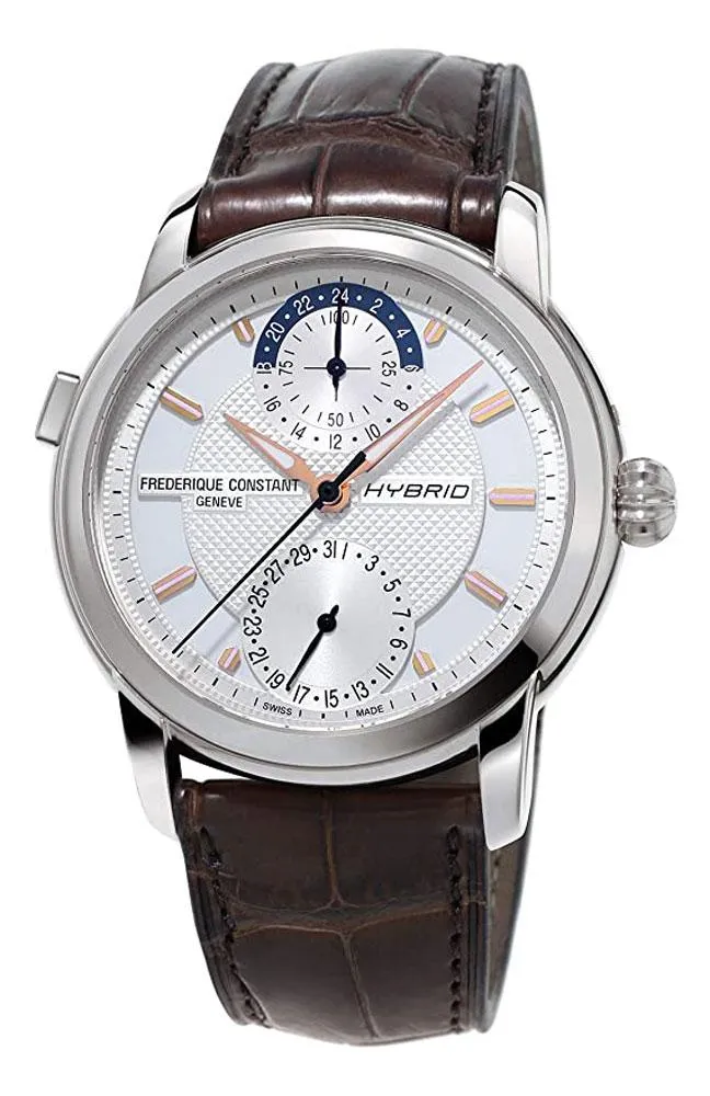 Frederique Constant Classic Hybrid Manufacture Automatic Mens Horological Smartwatch Worldtimer Stainless Steel Brown Leather FC-750V4H6