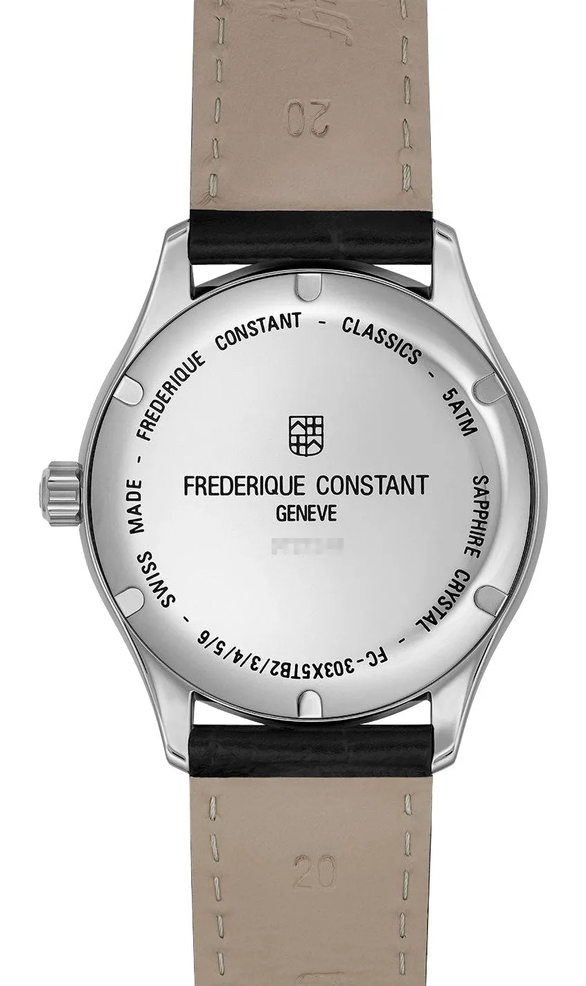 Frederique Constant Classics Automatic Stainless Steel Khaki Green Dial Black Leather Strap Date Mens Watch FC-303MCK5B6