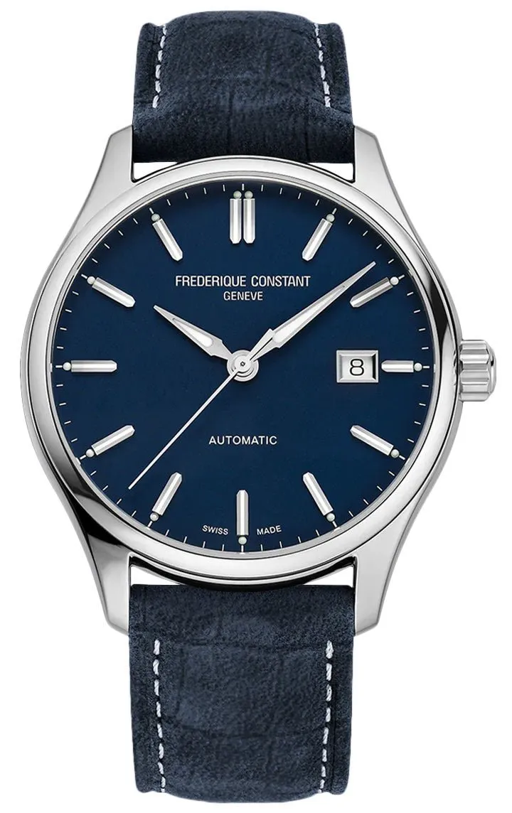 Frederique Constant Classics Index Automatic Stainless Steel Blue Dial Blue Leather Strap Date Mens Watch FC-303NN5B6