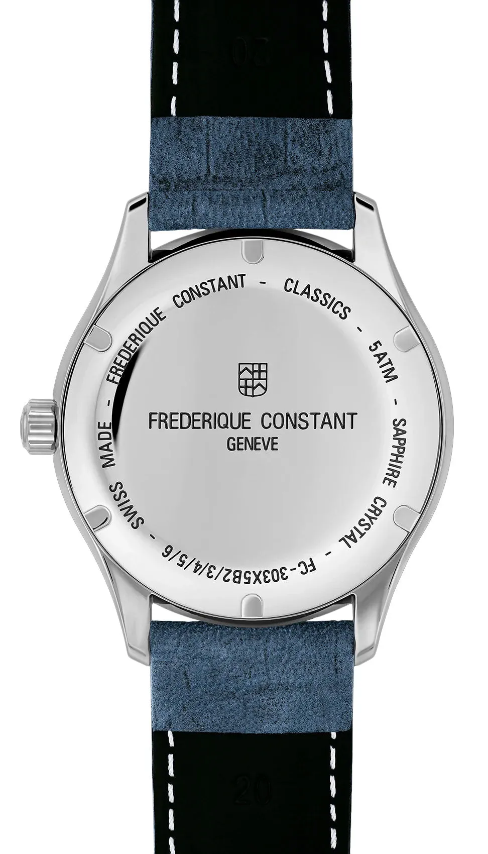 Frederique Constant Classics Index Automatic Stainless Steel Blue Dial Blue Leather Strap Date Mens Watch FC-303NN5B6