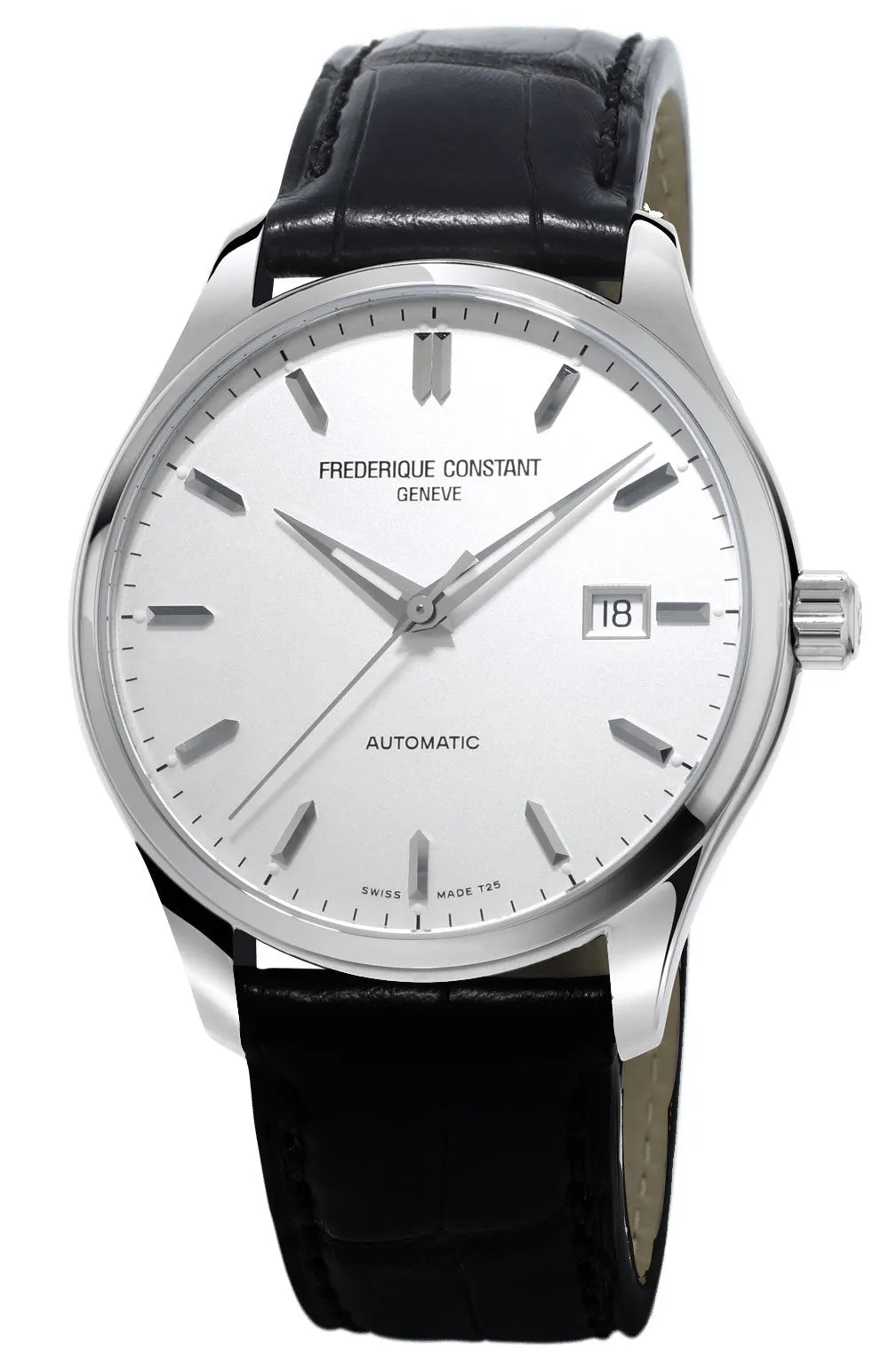 Frederique Constant Classics Index Automatic Stainless Steel Silver Dial Black Leather Strap Date Mens Watch FC-303S5B6