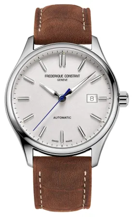 Frederique Constant Classics Index Automatic Stainless Steel Silver Dial Brown Leather Strap Date Mens Watch FC-303NS5B6