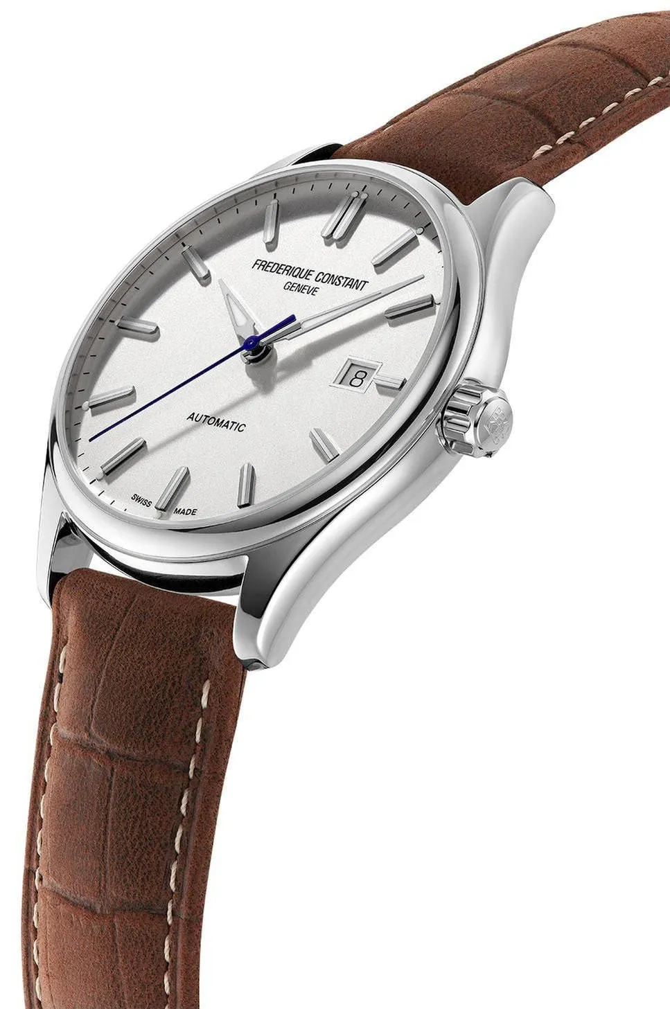 Frederique Constant Classics Index Automatic Stainless Steel Silver Dial Brown Leather Strap Date Mens Watch FC-303NS5B6