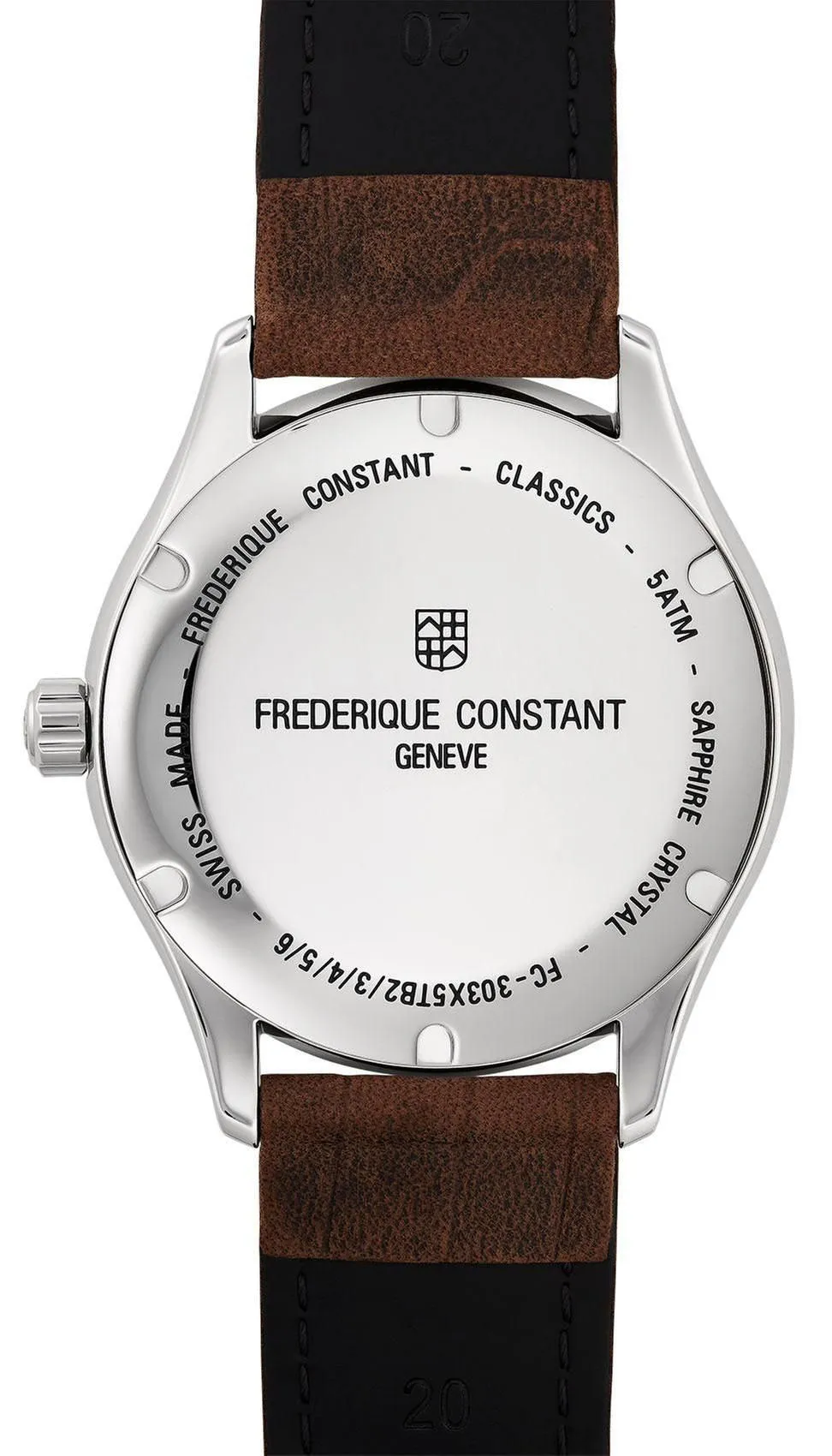 Frederique Constant Classics Index Automatic Stainless Steel Silver Dial Brown Leather Strap Date Mens Watch FC-303NS5B6