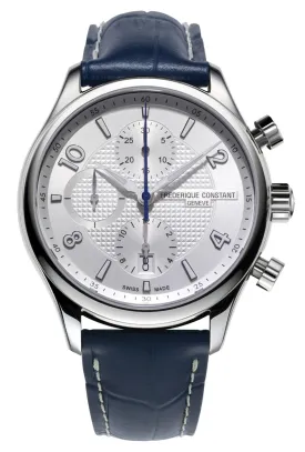 Frederique Constant Runabout RHS Chronograph Automatic Stainless Steel Blue Leather band Silver Dial Mens Watch FC-392RMS5B6