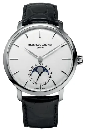 Frederique Constant Slimline Moonphase Automatic Stainless Steel Silver Dial Black Leather Strap Date Mens Watch FC-705S4S6