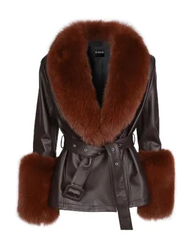 Fur Foxy Leather Short Coat in Brown