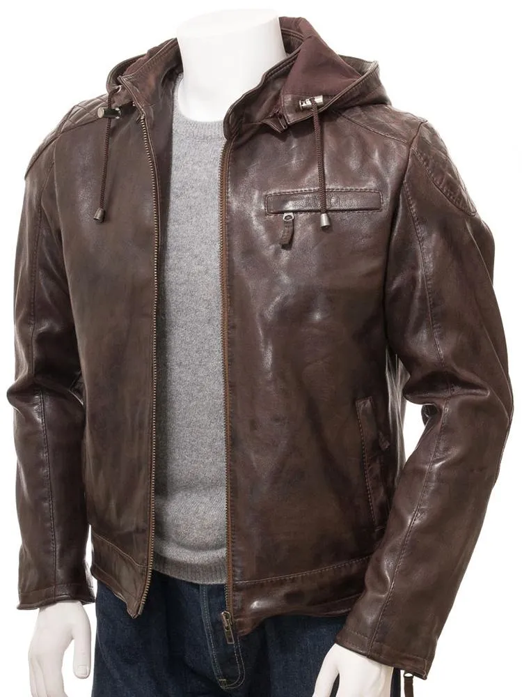 George Brown Removable Hooded Leather Jacket