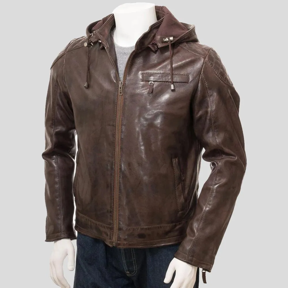 George Brown Removable Hooded Leather Jacket