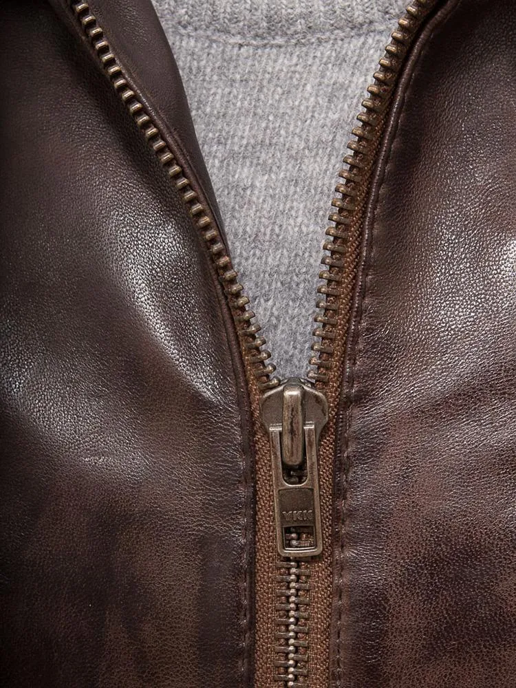 George Brown Removable Hooded Leather Jacket