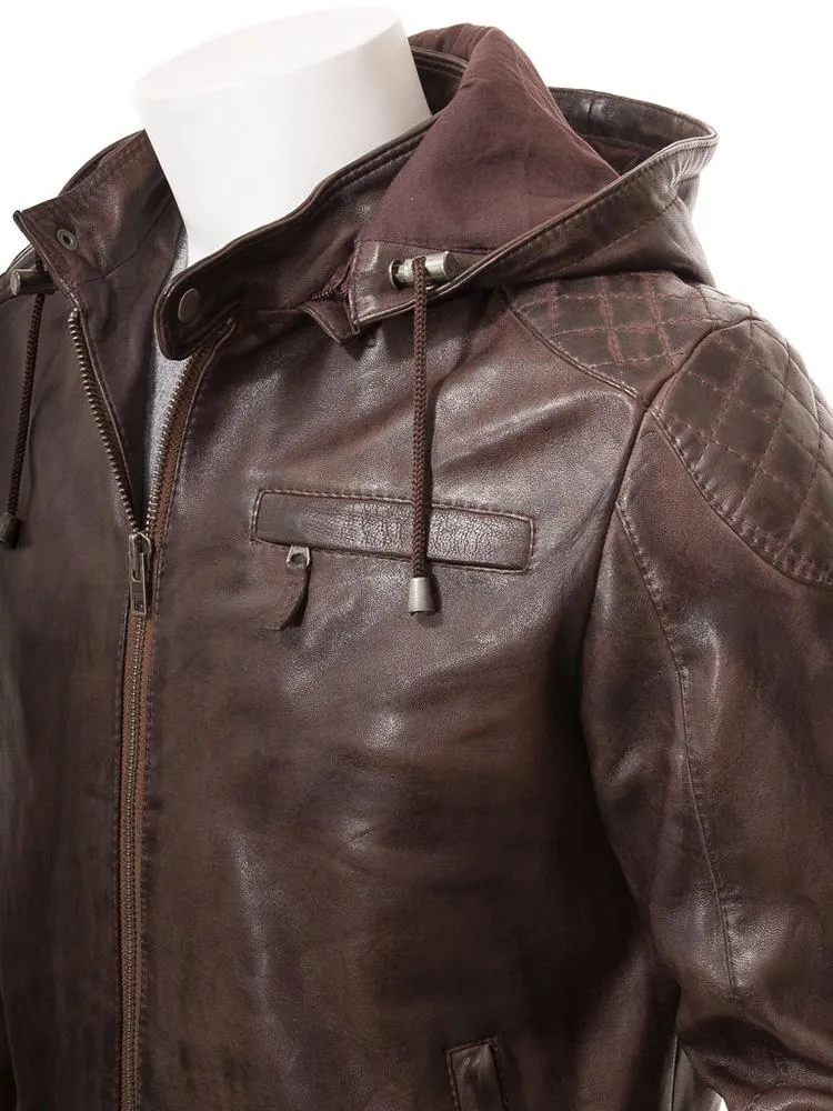 George Brown Removable Hooded Leather Jacket