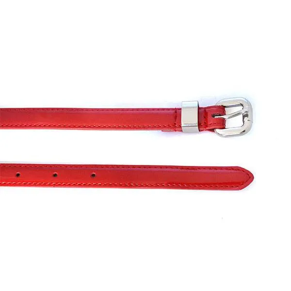 Gift Box | Women's Silver & Red Skinny Leather Belt Gift Set