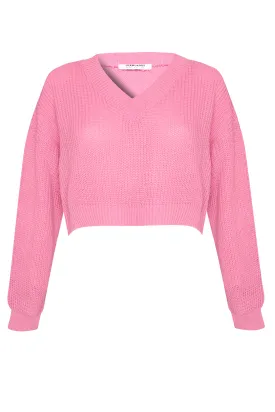 Glamorous Candy Pink V- Neck Crop Jumper