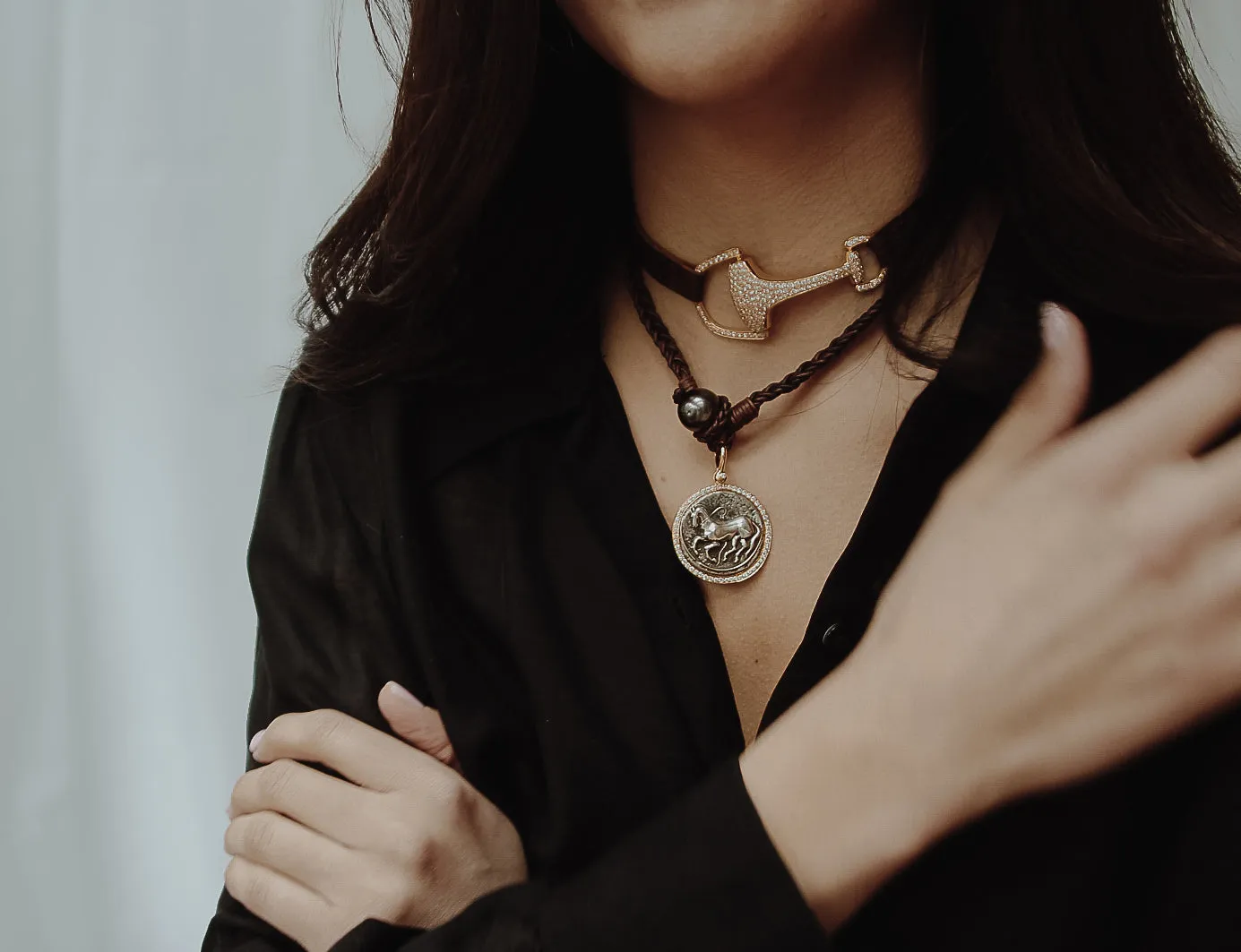 Gold Trojan Coin Necklace with Diamonds